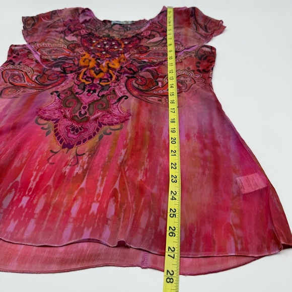 Unity World Wear Women’s Pink Orange Studded Patterned Top Medium Flutter Sleeve - Picture 14 of 14